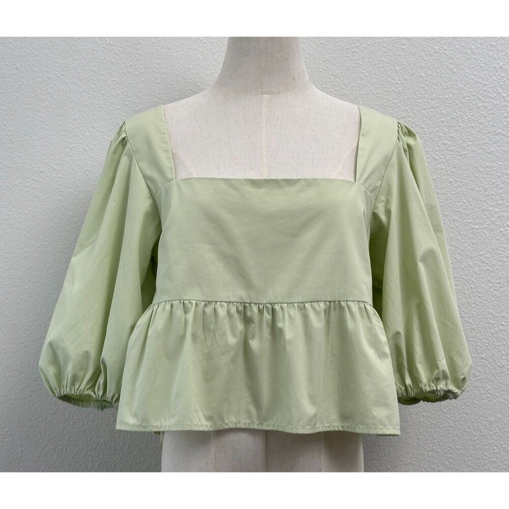 Abercrombie & Fitch Puff Sleeve Square Neck Tie Back Babydoll Top M Green Y2K